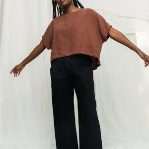 Elizabeth Suzann Linn Tee Cedar S/M Linen Crop Top Boxy Oversized